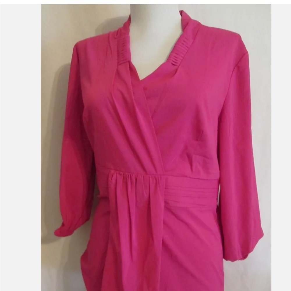 Chadwicks PINK side zip cummerbund V-neck pleated poly blouse size18